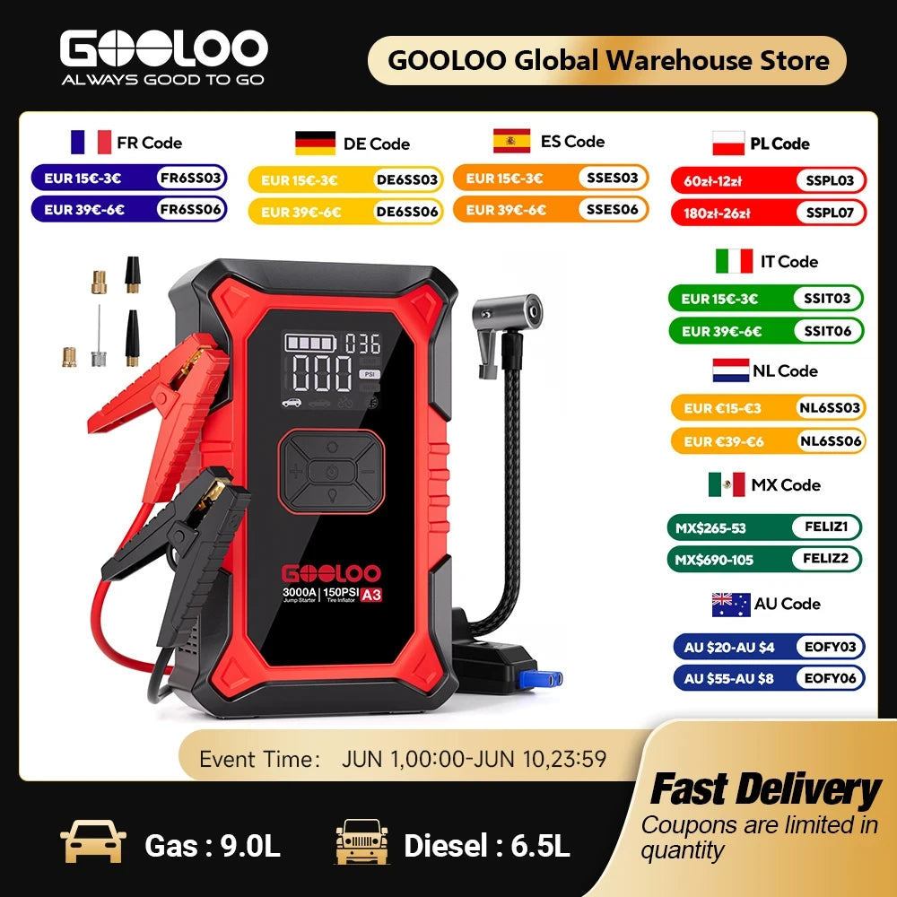 GOOLOO Portable Jump Starter and Air Compressor