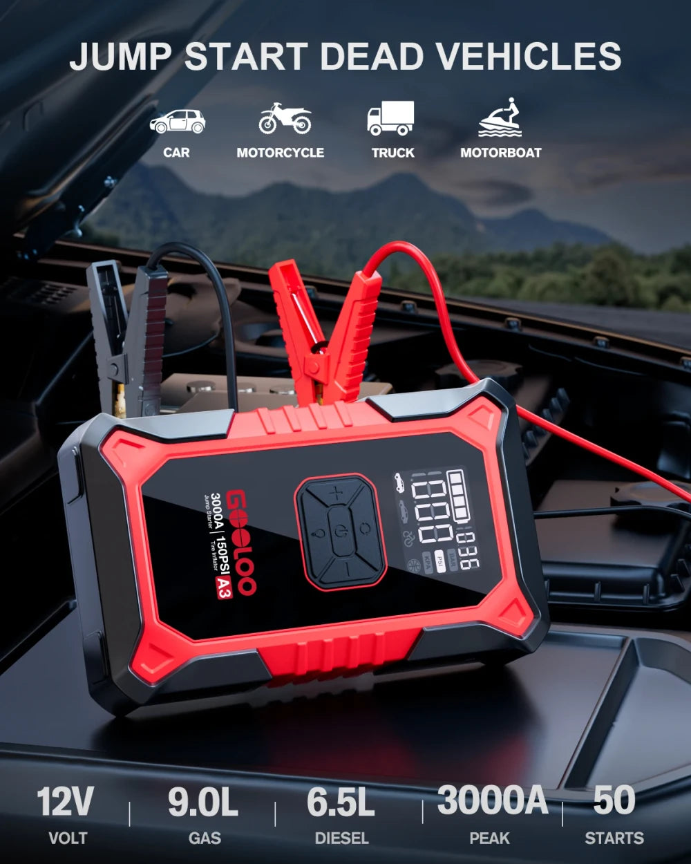 GOOLOO Portable Jump Starter and Air Compressor