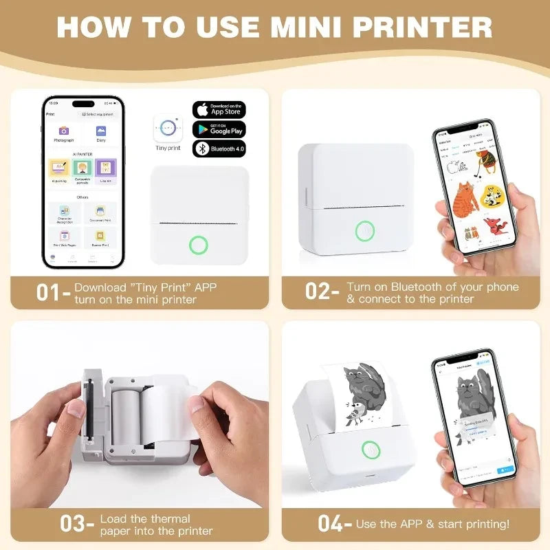 Portable Inkless Thermal Printer